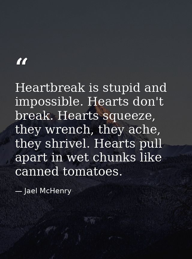 Heartbreak is stupid and impossible. Hearts don't break. Hearts squeeze, they wrench, they ache, they shrivel. Hearts pu — Jael McHenry