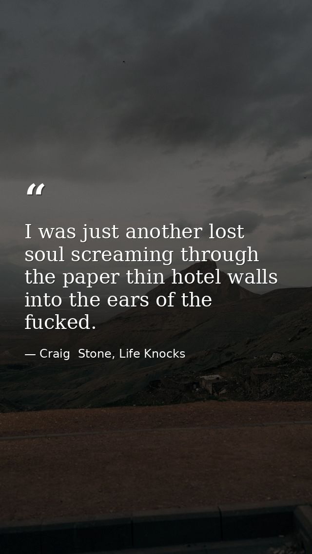 I was just another lost soul screaming through the paper thin hotel walls into the ears of the fucked. — Craig  Stone, Life Knocks