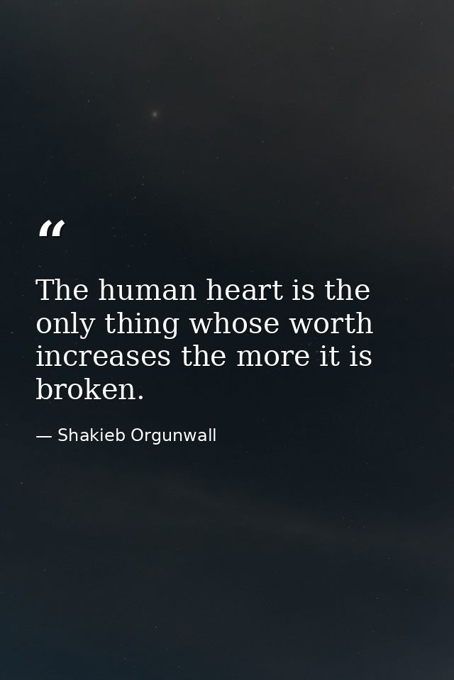 The human heart is the only thing whose worth increases the more it is broken. — Shakieb Orgunwall