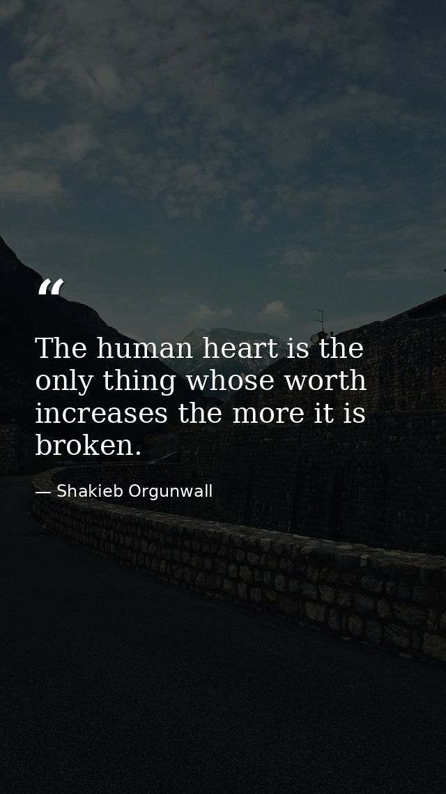 The human heart is the only thing whose worth increases the more it is broken. — Shakieb Orgunwall