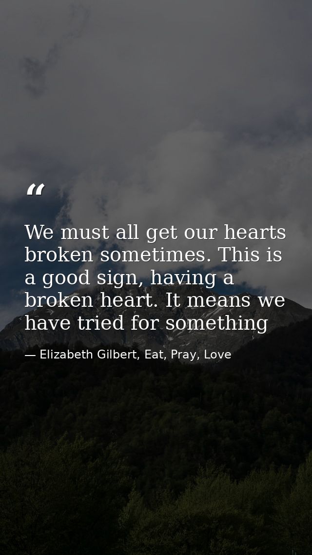 We must all get our hearts broken sometimes. This is a good sign, having a broken heart. It means we have tried for some — Elizabeth Gilbert, Eat, Pray, Love