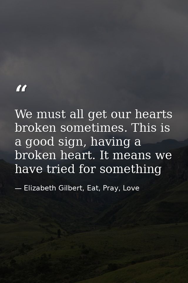 We must all get our hearts broken sometimes. This is a good sign, having a broken heart. It means we have tried for some — Elizabeth Gilbert, Eat, Pray, Love