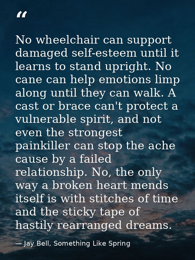No wheelchair can support damaged self-esteem until it learns to stand upright. No cane can help emotions limp along unt — Jay Bell, Something Like Spring