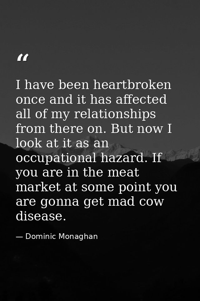I have been heartbroken once and it has affected all of my relationships from there on. But now I look at it as an occup — Dominic Monaghan