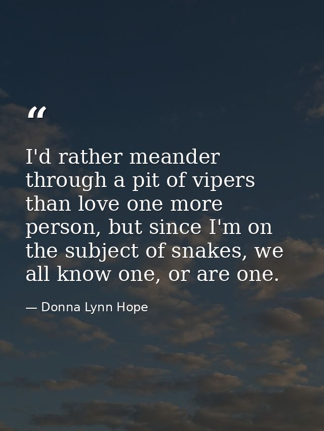 I'd rather meander through a pit of vipers than love one more person, but since I'm on the subject of snakes, we all kno — Donna Lynn Hope