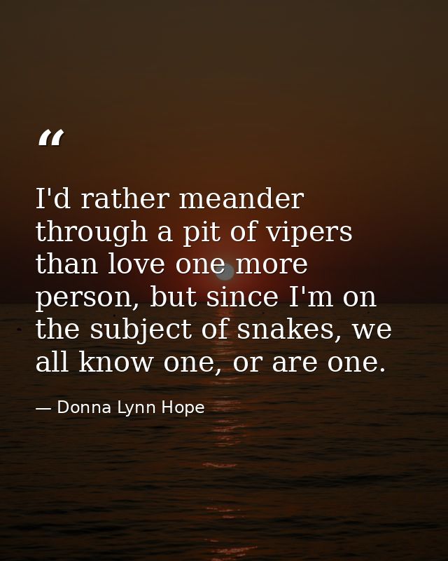 I'd rather meander through a pit of vipers than love one more person, but since I'm on the subject of snakes, we all kno — Donna Lynn Hope