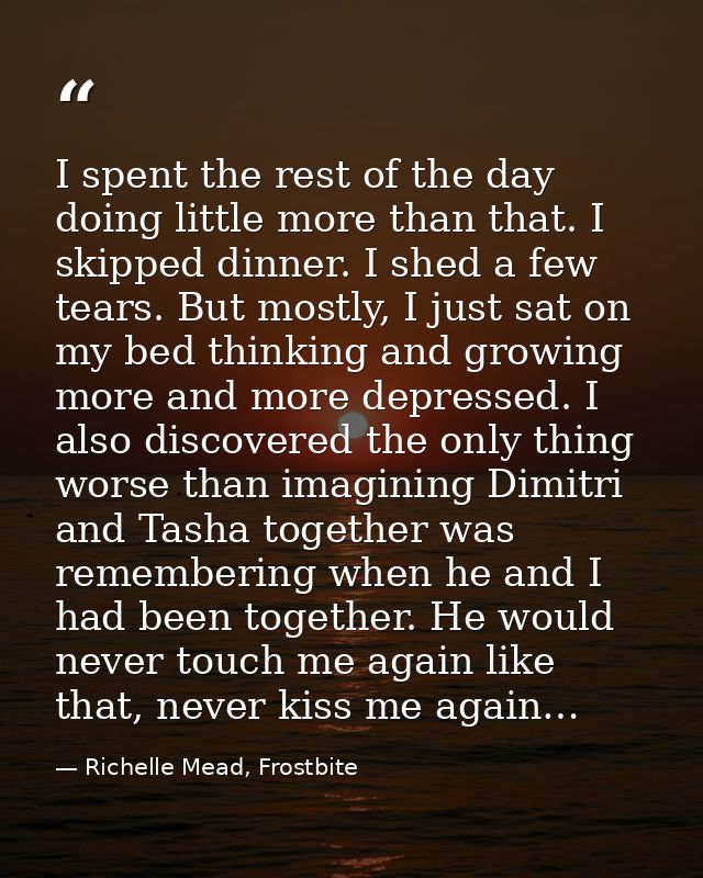 I spent the rest of the day doing little more than that. I skipped dinner. I shed a few tears. But mostly, I just sat on — Richelle Mead, Frostbite