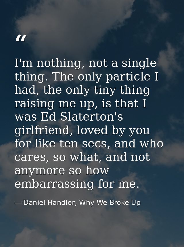 I'm nothing, not a single thing. The only particle I had, the only tiny thing raising me up, is that I was Ed Slaterton' — Daniel Handler, Why We Broke Up