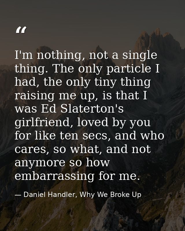 I'm nothing, not a single thing. The only particle I had, the only tiny thing raising me up, is that I was Ed Slaterton' — Daniel Handler, Why We Broke Up