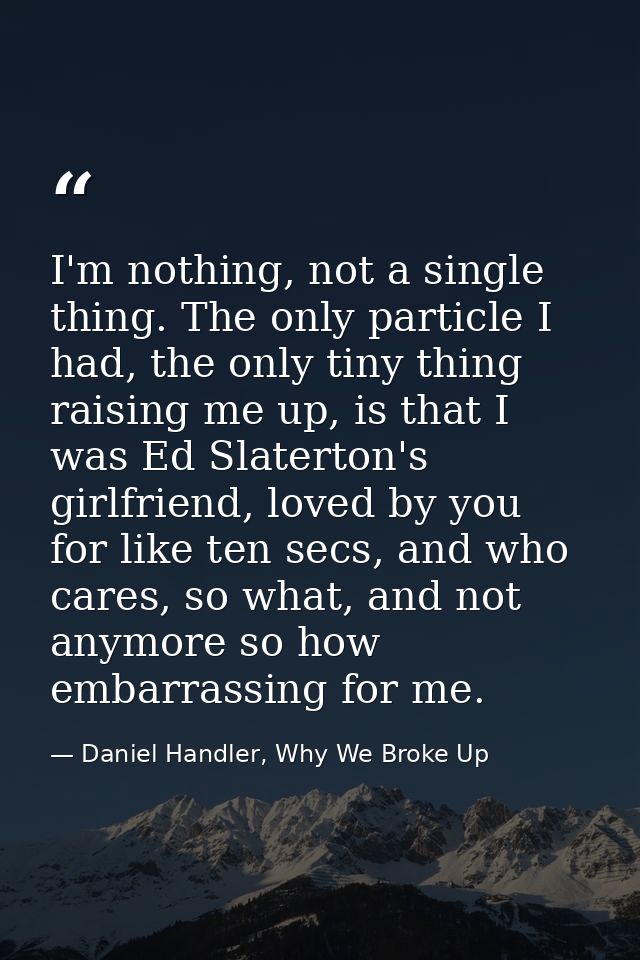 I'm nothing, not a single thing. The only particle I had, the only tiny thing raising me up, is that I was Ed Slaterton' — Daniel Handler, Why We Broke Up