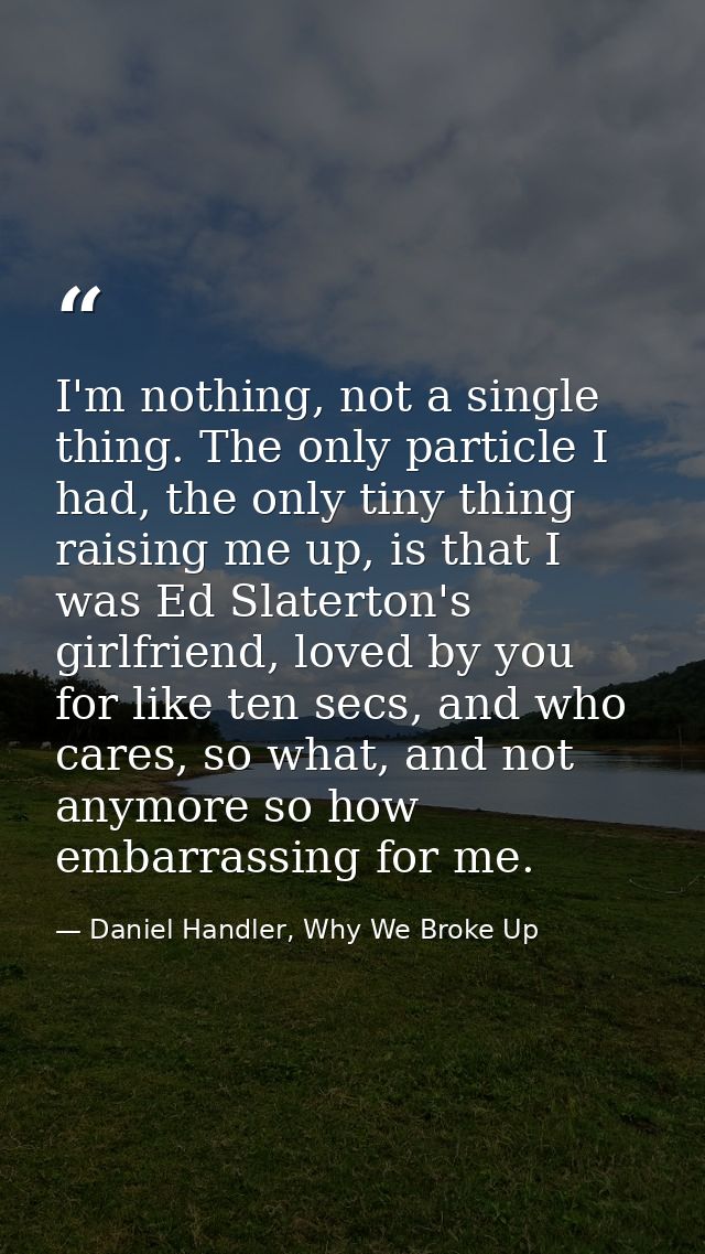 I'm nothing, not a single thing. The only particle I had, the only tiny thing raising me up, is that I was Ed Slaterton' — Daniel Handler, Why We Broke Up