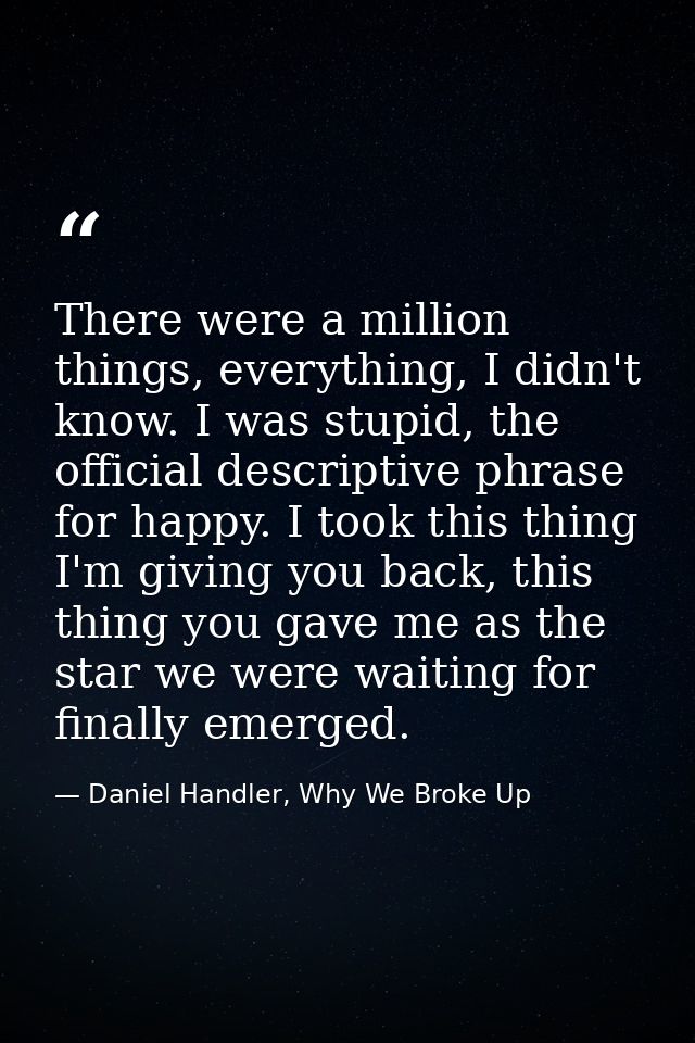 There were a million things, everything, I didn't know. I was stupid, the official descriptive phrase for happy. I took  — Daniel Handler, Why We Broke Up