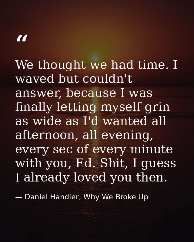 We thought we had time. I waved but couldn't answer, because I was finally letting myself grin as wide as I'd wanted all — Daniel Handler, Why We Broke Up