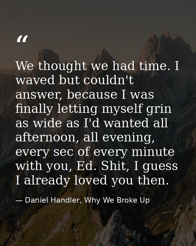 We thought we had time. I waved but couldn't answer, because I was finally letting myself grin as wide as I'd wanted all — Daniel Handler, Why We Broke Up