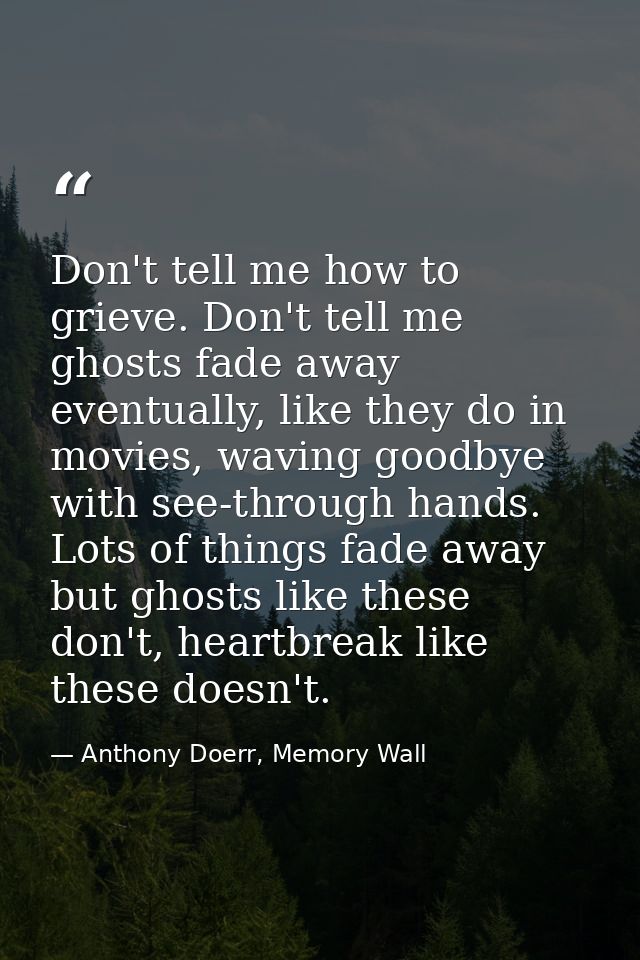 Don't tell me how to grieve. Don't tell me ghosts fade away eventually, like they do in movies, waving goodbye with see- — Anthony Doerr, Memory Wall