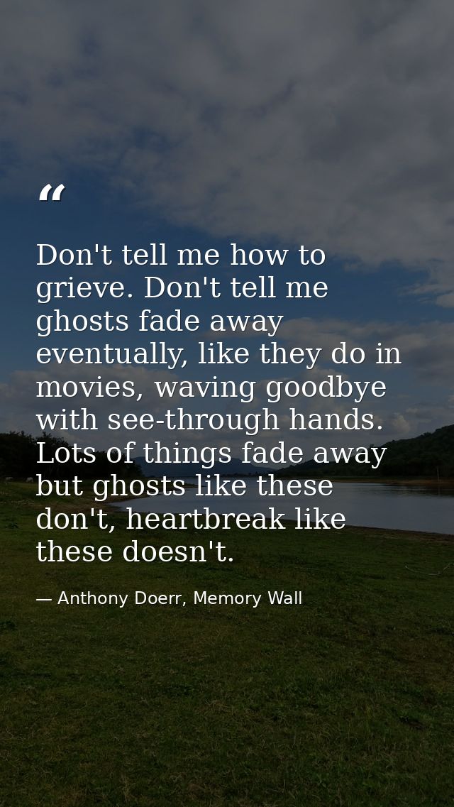Don't tell me how to grieve. Don't tell me ghosts fade away eventually, like they do in movies, waving goodbye with see- — Anthony Doerr, Memory Wall