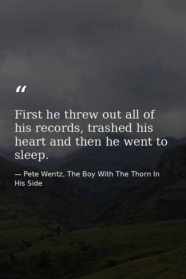 First he threw out all of his records, trashed his heart and then he went to sleep. — Pete Wentz, The Boy With The Thorn In His Side