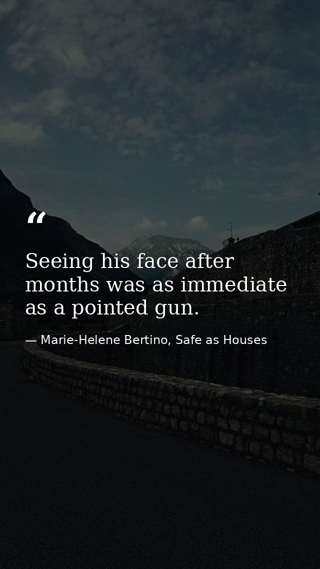 Seeing his face after months was as immediate as a pointed gun. — Marie-Helene Bertino, Safe as Houses
