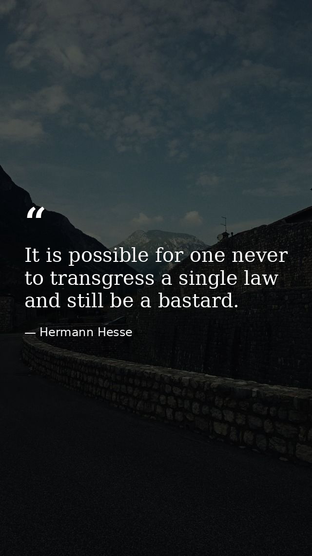 It is possible for one never to transgress a single law and still be a bastard. — Hermann Hesse