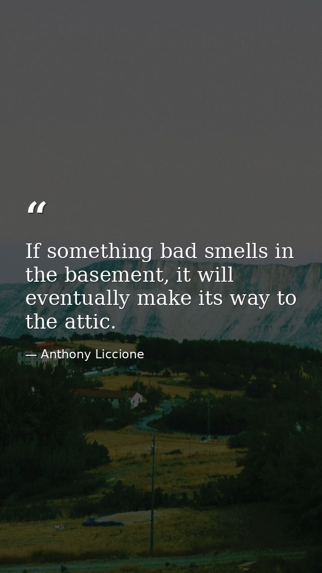 If something bad smells in the basement, it will eventually make its way to the attic. — Anthony Liccione