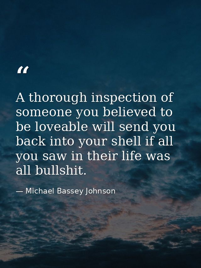 A thorough inspection of someone you believed to be loveable will send you back into your shell if all you saw in their  — Michael Bassey Johnson