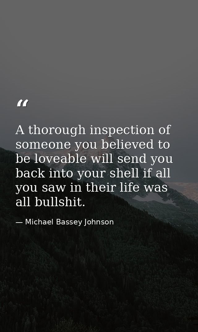A thorough inspection of someone you believed to be loveable will send you back into your shell if all you saw in their  — Michael Bassey Johnson