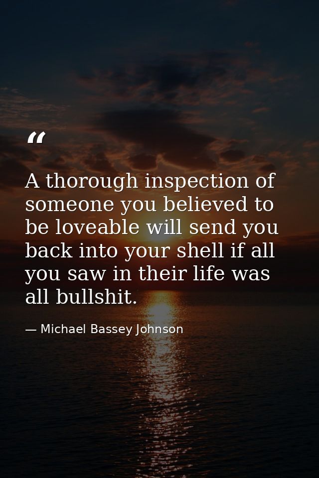 A thorough inspection of someone you believed to be loveable will send you back into your shell if all you saw in their  — Michael Bassey Johnson
