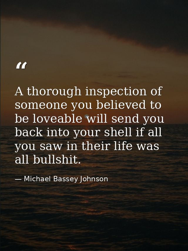 A thorough inspection of someone you believed to be loveable will send you back into your shell if all you saw in their  — Michael Bassey Johnson