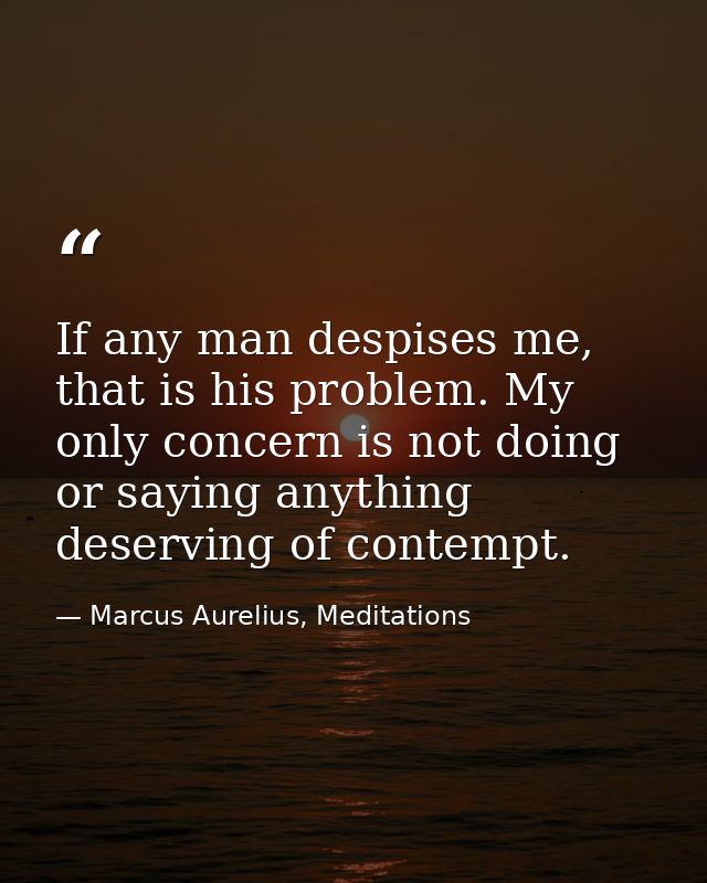 If any man despises me, that is his problem. My only concern is not doing or saying anything deserving of contempt. — Marcus Aurelius, Meditations