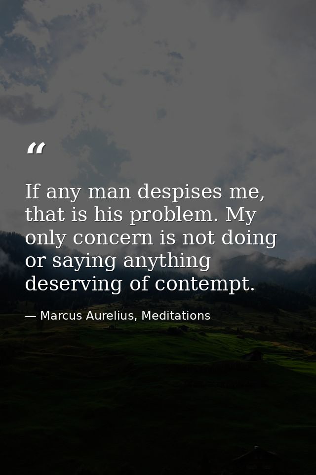 If any man despises me, that is his problem. My only concern is not doing or saying anything deserving of contempt. — Marcus Aurelius, Meditations