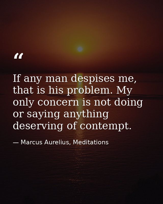 If any man despises me, that is his problem. My only concern is not doing or saying anything deserving of contempt. — Marcus Aurelius, Meditations