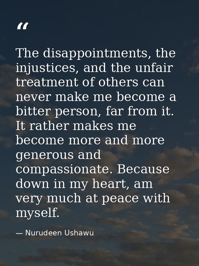 The disappointments, the injustices, and the unfair treatment of others can never make me become a bitter person, far fr — Nurudeen Ushawu