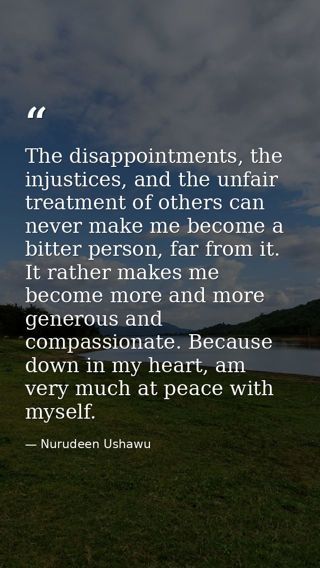 The disappointments, the injustices, and the unfair treatment of others can never make me become a bitter person, far fr — Nurudeen Ushawu