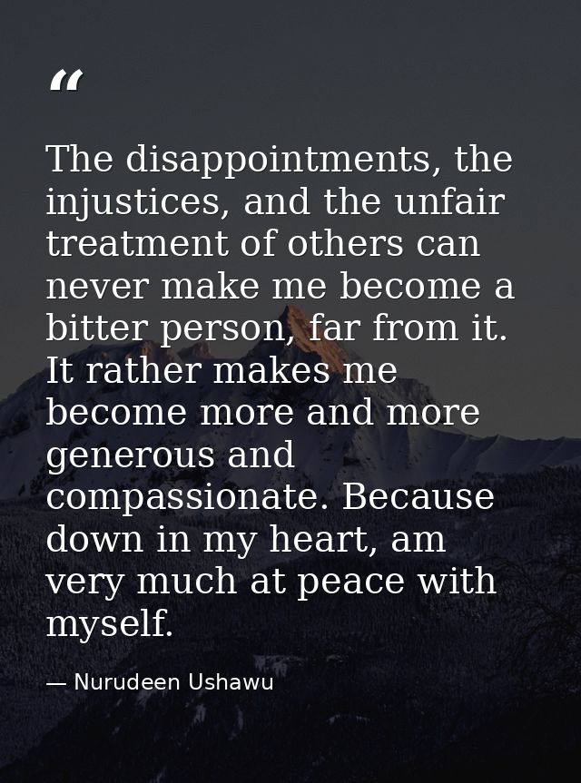 The disappointments, the injustices, and the unfair treatment of others can never make me become a bitter person, far fr — Nurudeen Ushawu