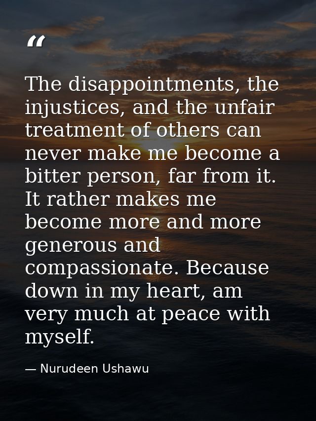 The disappointments, the injustices, and the unfair treatment of others can never make me become a bitter person, far fr — Nurudeen Ushawu