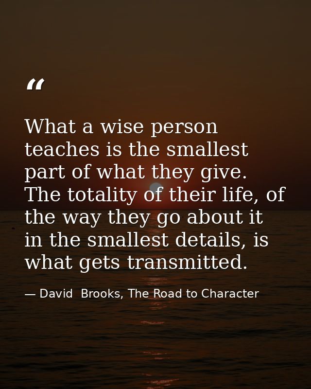 What a wise person teaches is the smallest part of what they give. The totality of their life, of the way they go about  — David  Brooks, The Road to Character