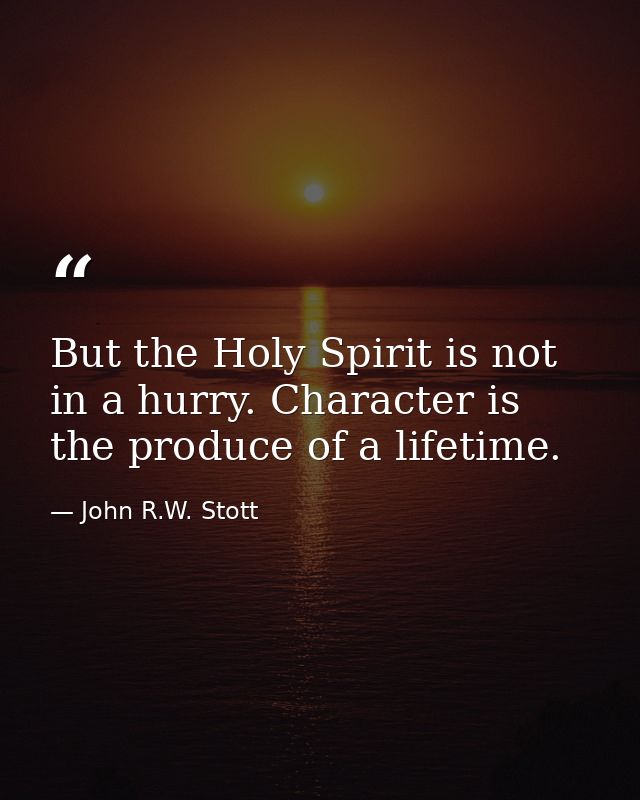 But the Holy Spirit is not in a hurry. Character is the produce of a lifetime. — John R.W. Stott