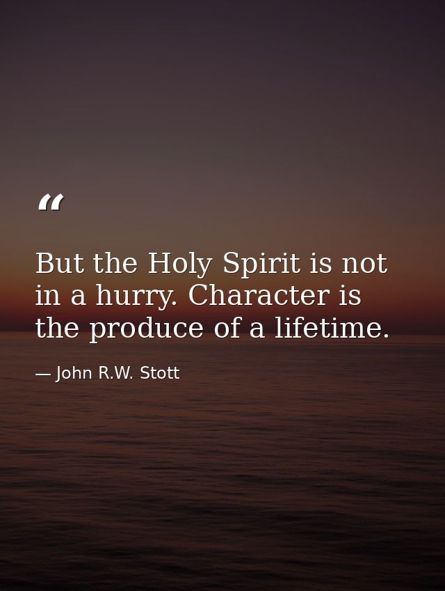 But the Holy Spirit is not in a hurry. Character is the produce of a lifetime. — John R.W. Stott