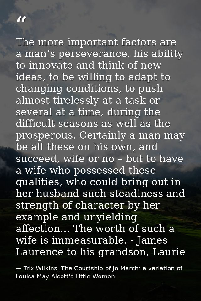 The more important factors are a man’s perseverance, his ability to innovate and think of new ideas, to be willing to ad — Trix Wilkins, The Courtship of Jo March: a variation of Louisa May Alcott's Little Women