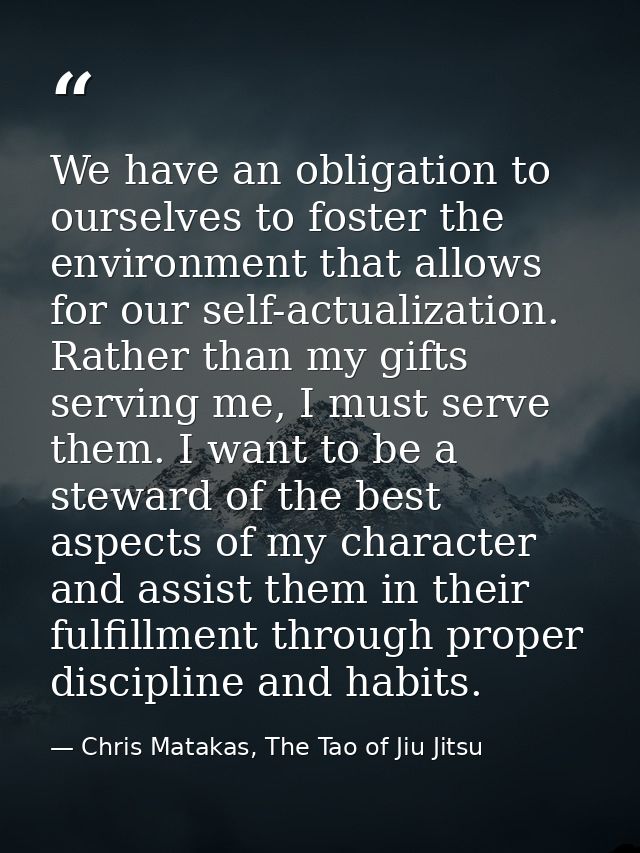 We have an obligation to ourselves to foster the environment that allows for our self-actualization. Rather than my gift — Chris Matakas, The Tao of Jiu Jitsu