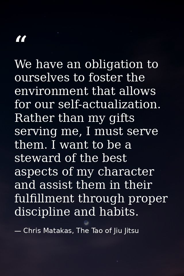 We have an obligation to ourselves to foster the environment that allows for our self-actualization. Rather than my gift — Chris Matakas, The Tao of Jiu Jitsu