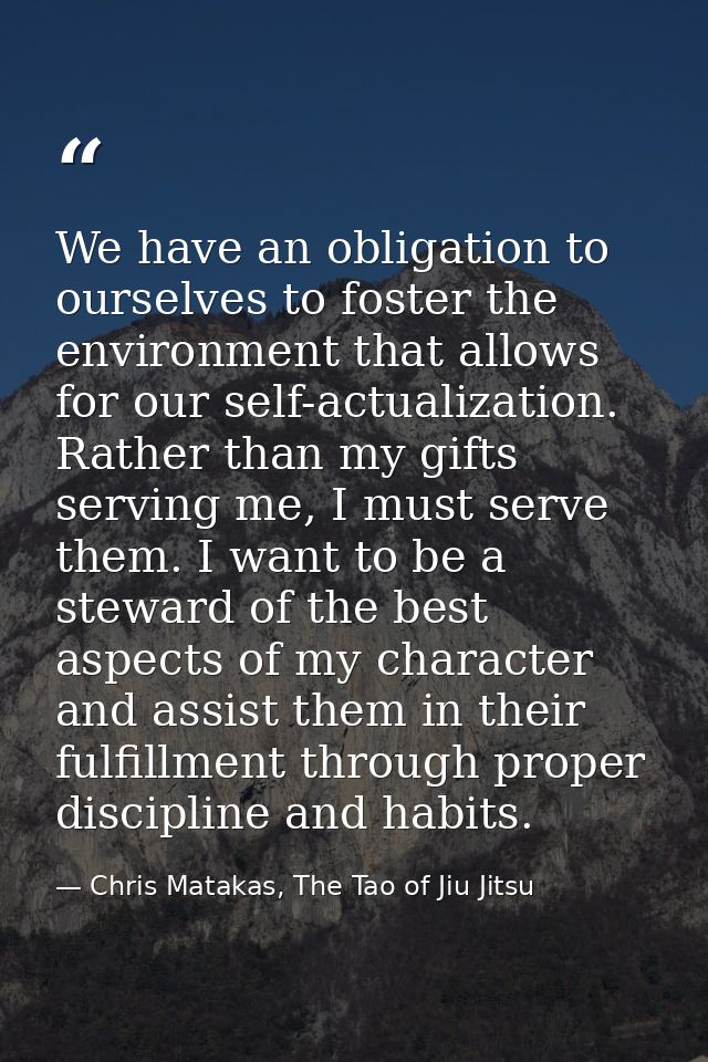 We have an obligation to ourselves to foster the environment that allows for our self-actualization. Rather than my gift — Chris Matakas, The Tao of Jiu Jitsu