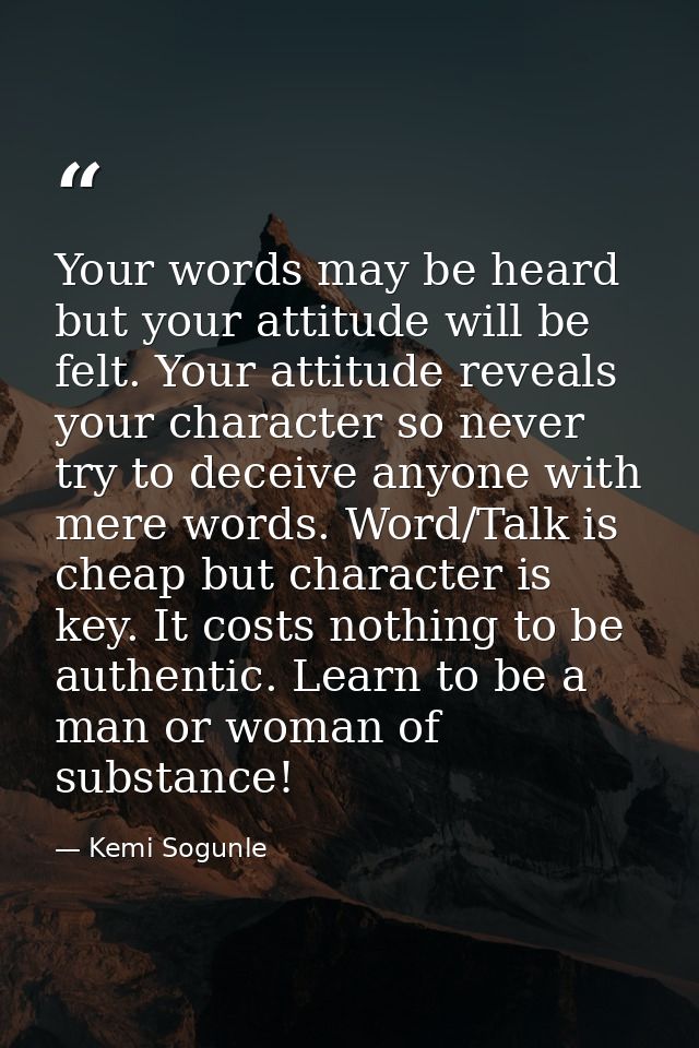 Your words may be heard but your attitude will be felt. Your attitude reveals your character so never try to deceive any — Kemi Sogunle