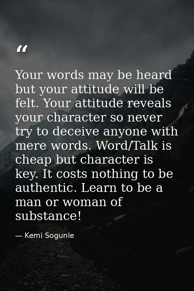 Your words may be heard but your attitude will be felt. Your attitude reveals your character so never try to deceive any — Kemi Sogunle