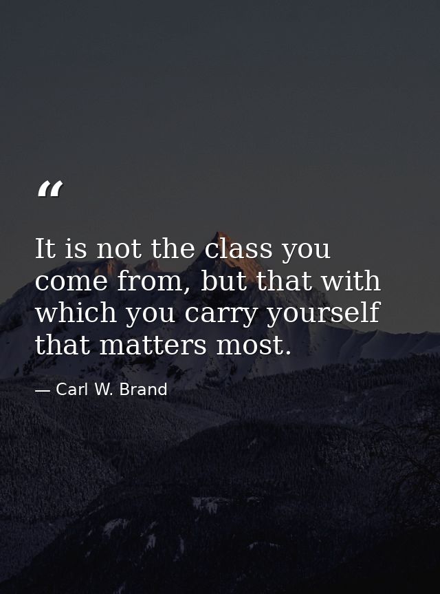 It is not the class you come from, but that with which you carry yourself that matters most. — Carl W. Brand