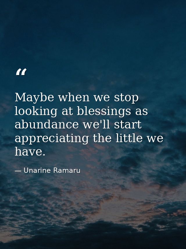 Maybe when we stop looking at blessings as abundance we'll start appreciating the little we have. — Unarine Ramaru