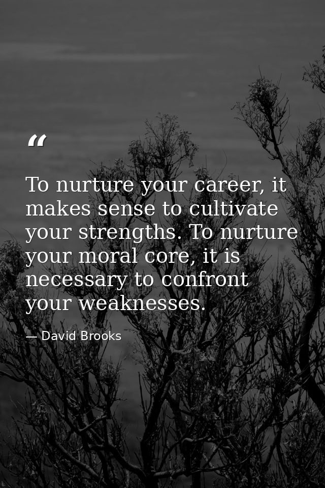 To nurture your career, it makes sense to cultivate your strengths. To nurture your moral core, it is necessary to confr — David Brooks