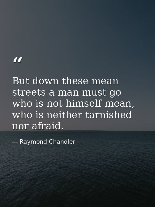 But down these mean streets a man must go who is not himself mean, who is neither tarnished nor afraid. — Raymond Chandler