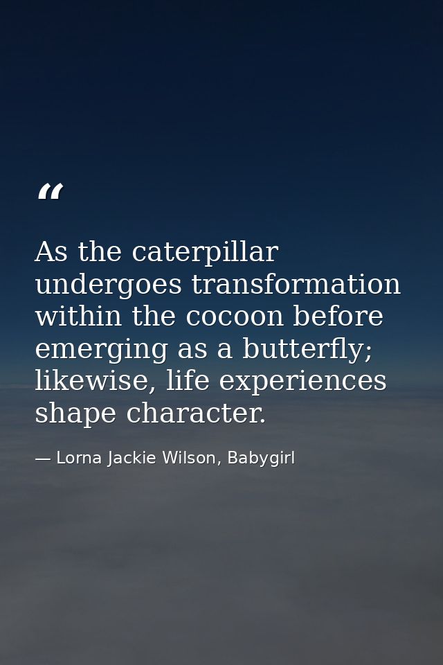 As the caterpillar undergoes transformation within the cocoon before emerging as a butterfly; likewise, life experiences — Lorna Jackie Wilson, Babygirl