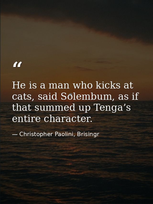 He is a man who kicks at cats, said Solembum, as if that summed up Tenga’s entire character. — Christopher Paolini, Brisingr